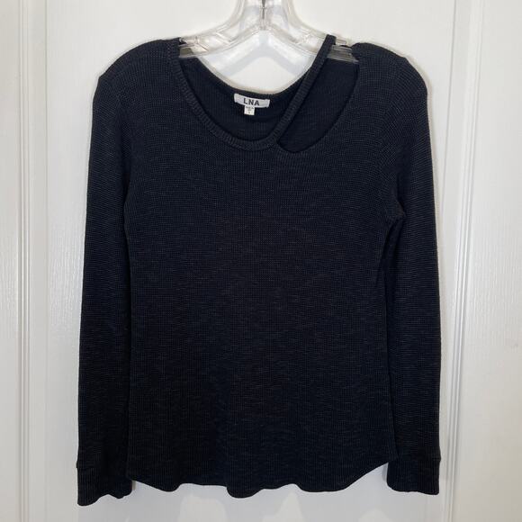 LNA Revolve Waffle Desert Crew Top Black Cutout Neck Long Sleeves S - Picture 2 of 5